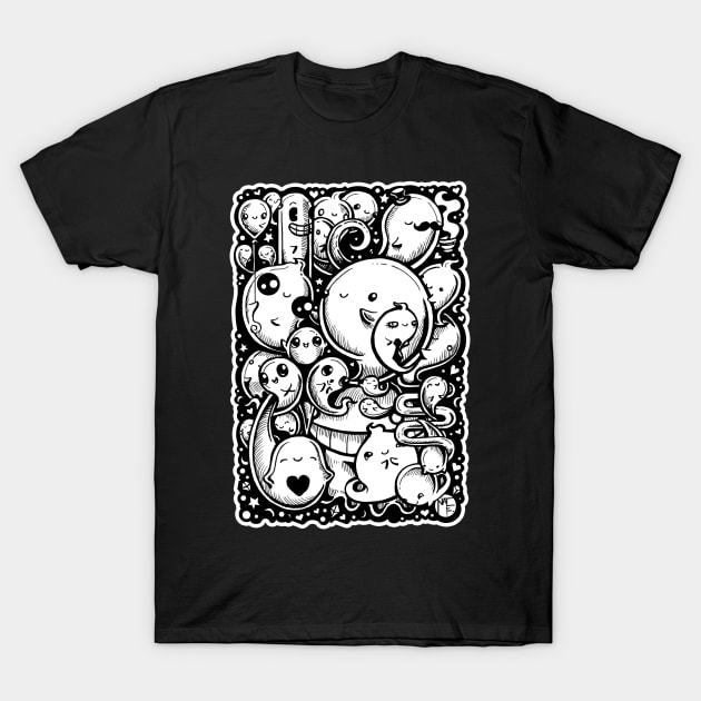 Lots of Little Ghosts - White Outlined Version T-Shirt by Nat Ewert Art